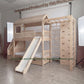 Wooden Adventure Bunk Bed with Climbing Wall, Rings & Rope | Tent Canopy, Slide, Storage Stairs | Indoor Rock Climbing Kids Loft Bed