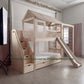 Wooden Adventure Bunk Bed with Climbing Wall, Rings & Rope | Tent Canopy, Slide, Storage Stairs | Indoor Rock Climbing Kids Loft Bed
