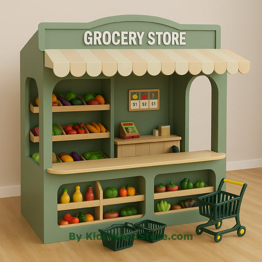 Grocery Store Wooden Playhouse | Indoor Outdoor Pretend Play for Kids