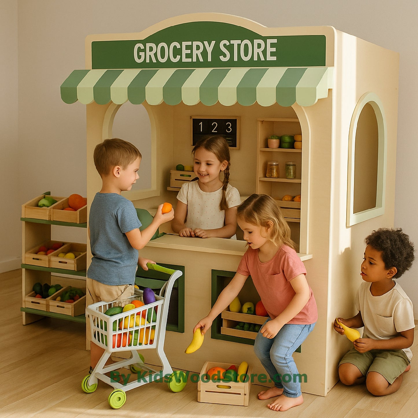 Grocery Store Wooden Playhouse | Indoor Outdoor Pretend Play for Kids