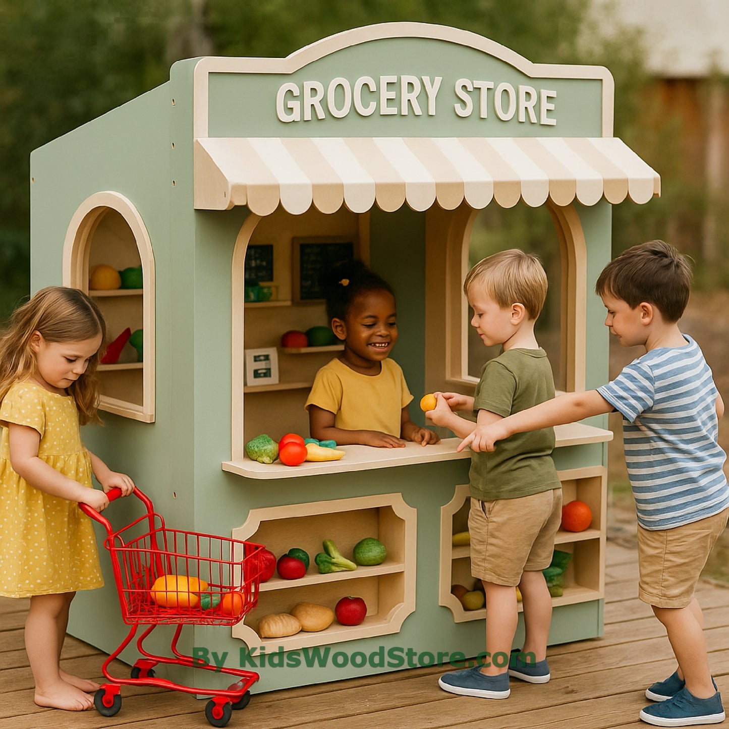 Grocery Store Wooden Playhouse | Indoor Outdoor Pretend Play for Kids