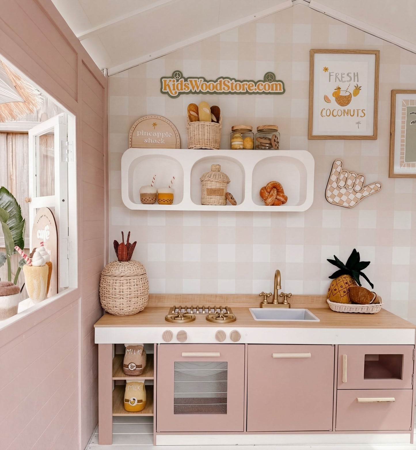 Luxury Outdoor Wooden Playhouse with Front Porch & Side Veranda