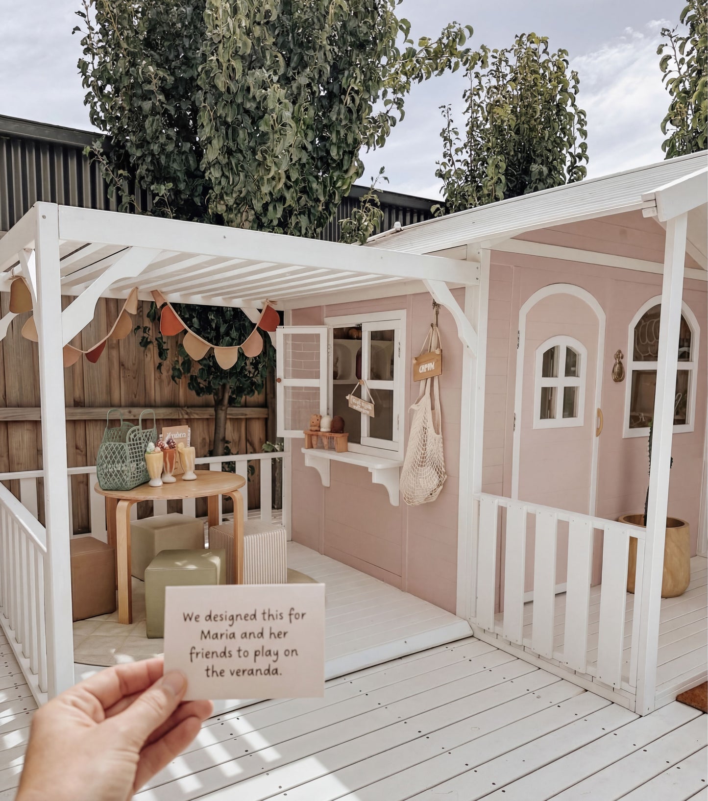 Luxury Outdoor Wooden Playhouse with Front Porch & Side Veranda