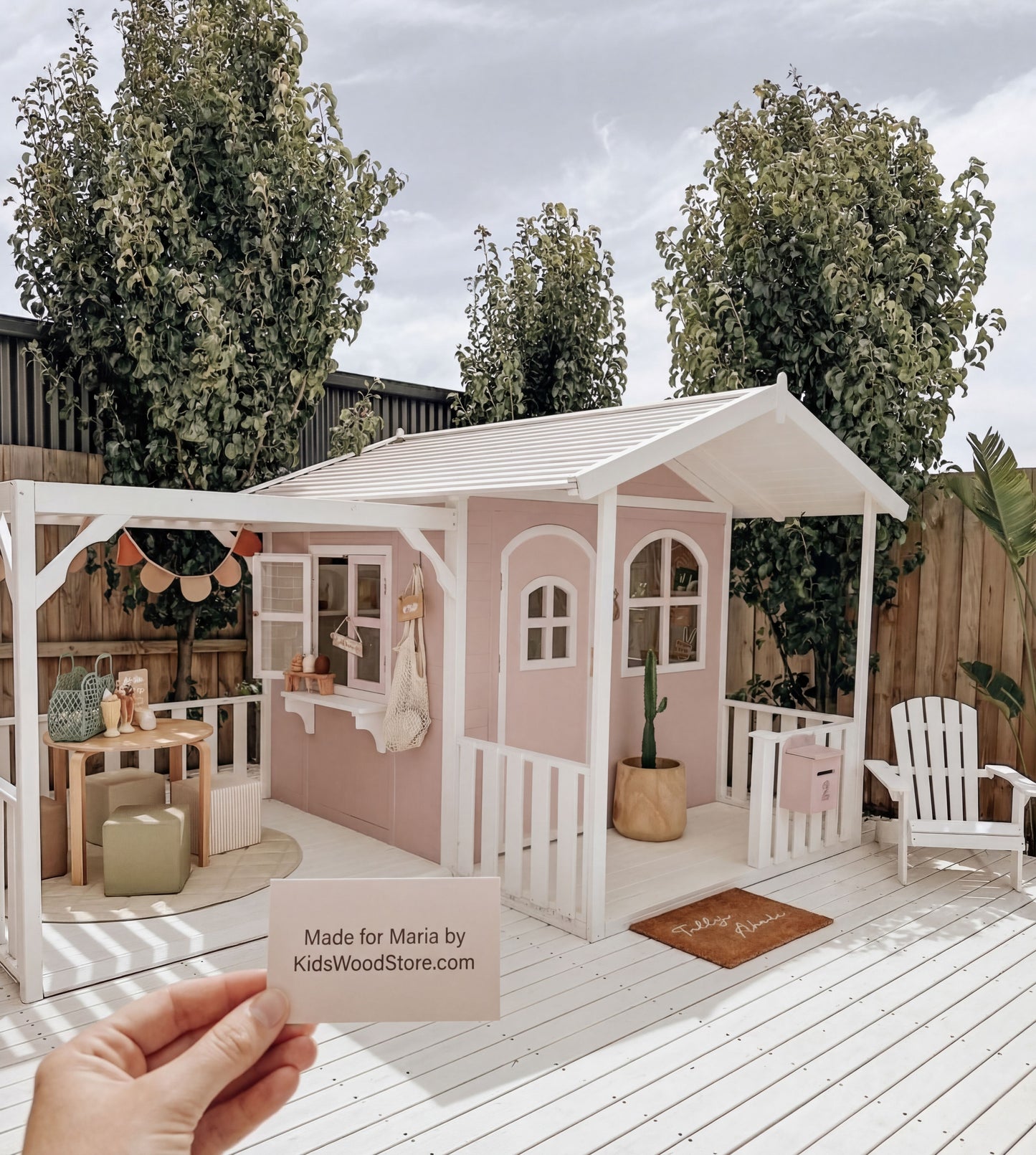 Luxury Outdoor Wooden Playhouse with Front Porch & Side Veranda