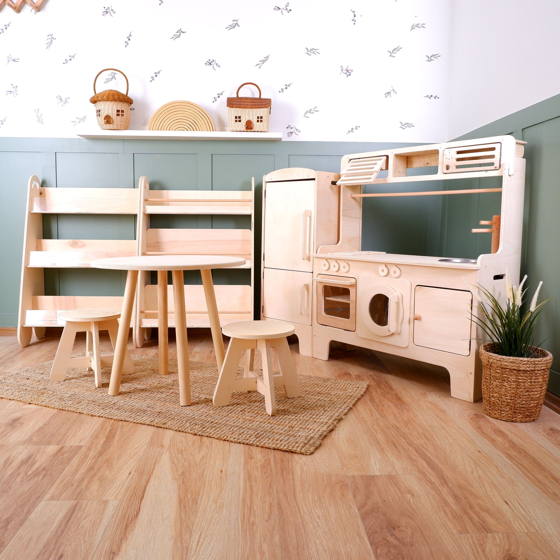 New Wooden Play Kitchen With Microwave Washing Machine – Kids