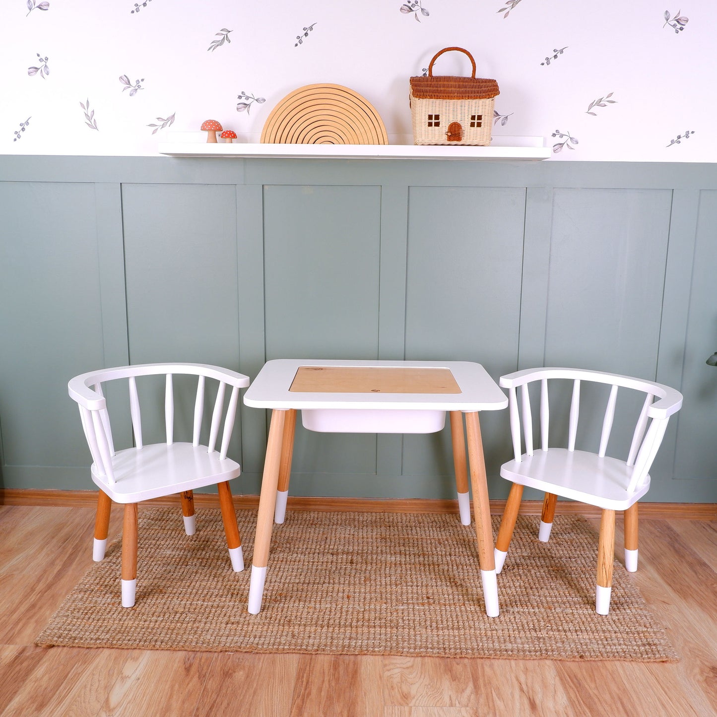 Wooden Kids Table, Kids Windsor Chair, and Kids Windsor Bench Set for Kids and Toddler - Customizable