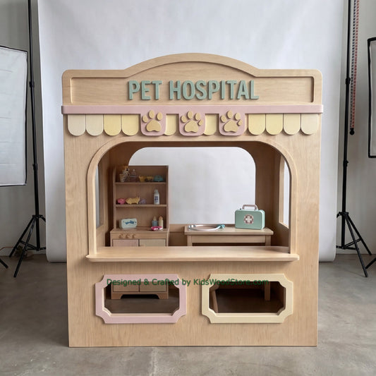 Wooden Pet Hospital Playhouse + Furnitures for Kids | Personalized 20+ Themes | All-Inclusive Turnkey Project