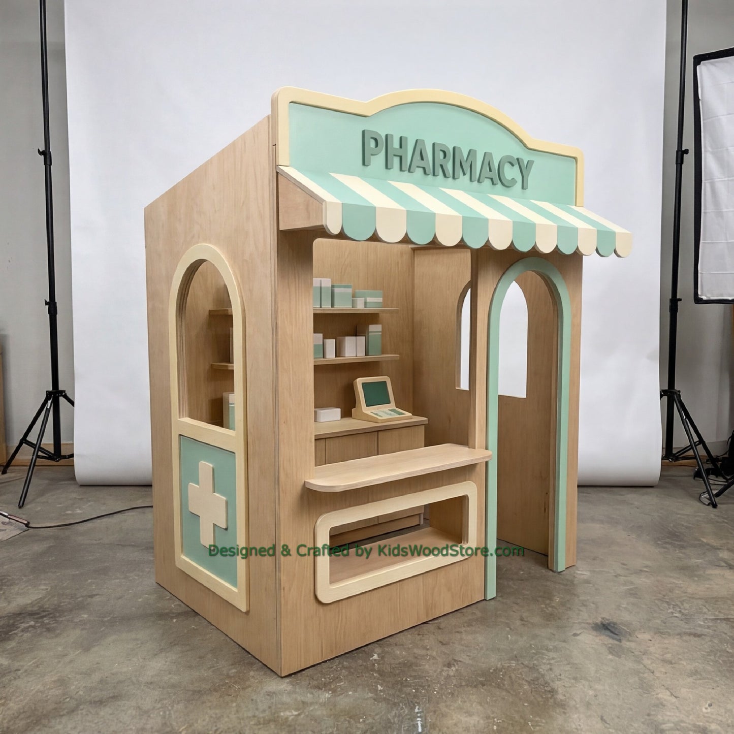 Wooden Pharmacy Playhouse + Furnitures for Kids | Personalized 25+ Themes | All-Inclusive Turnkey Project