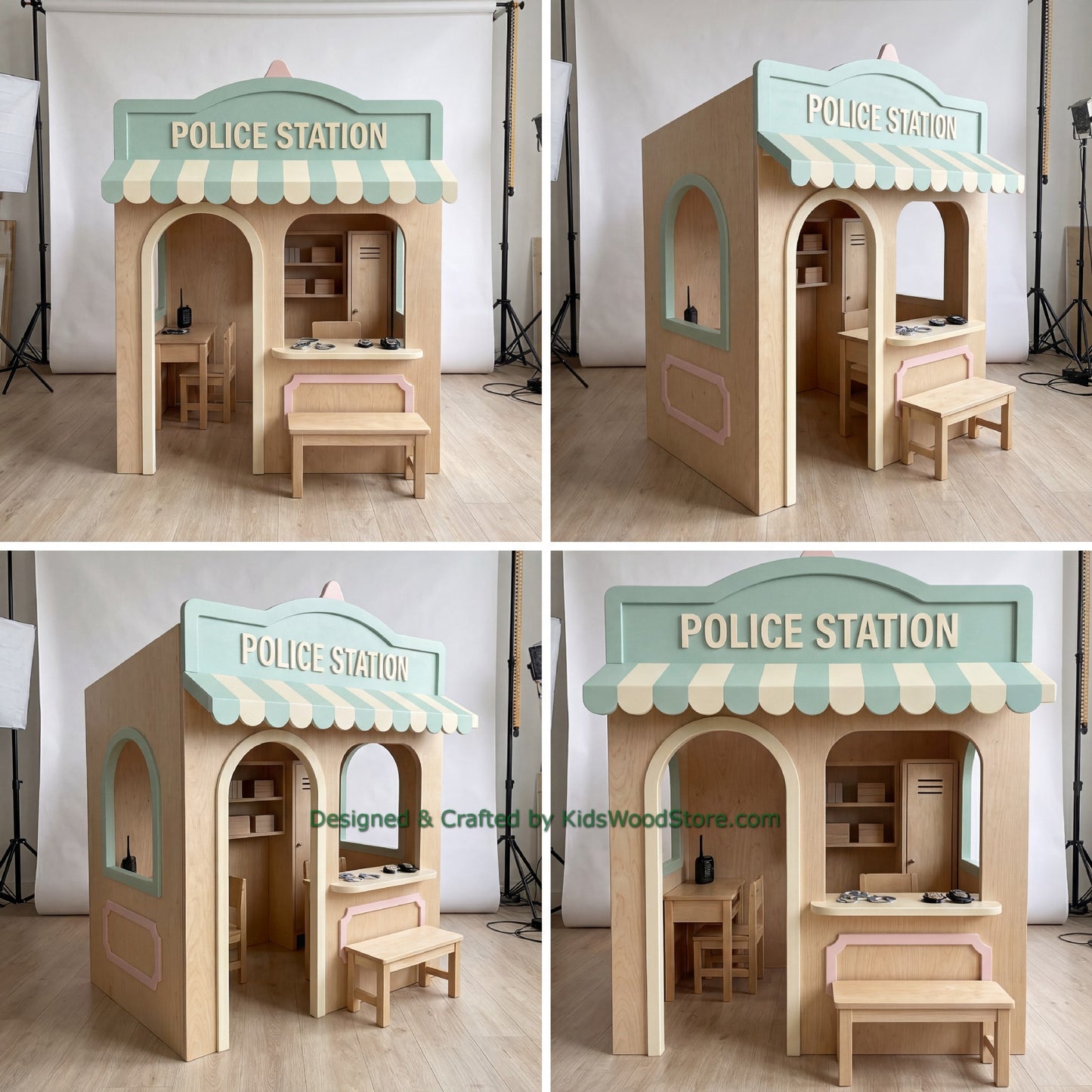 Wooden Police Station Playhouse + Furnitures for Kids | Personalized 25+ Themes | All-Inclusive Turnkey Project