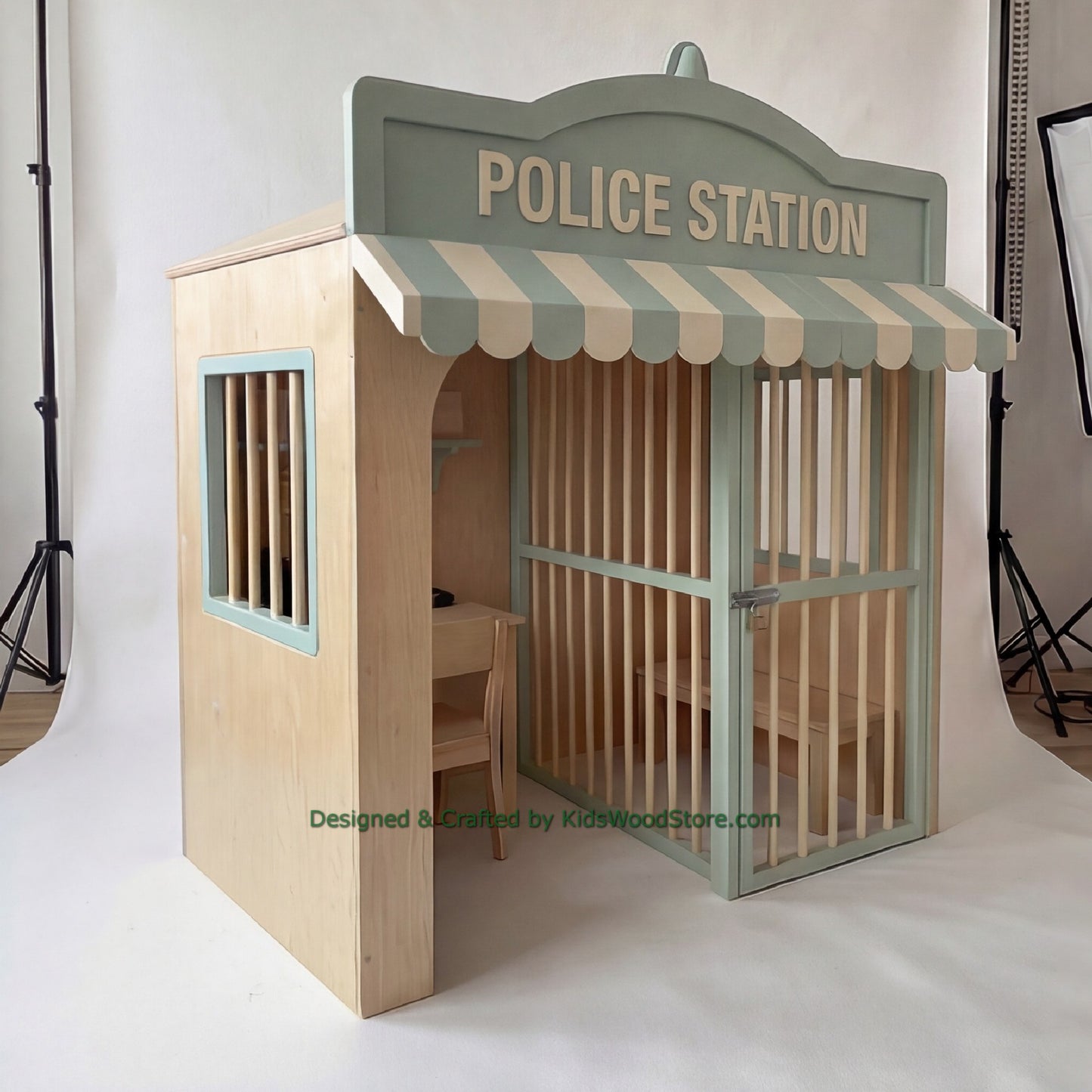 Wooden Police Station Playhouse + Furnitures for Kids | Personalized 20+ Themes | All-Inclusive Turnkey Project