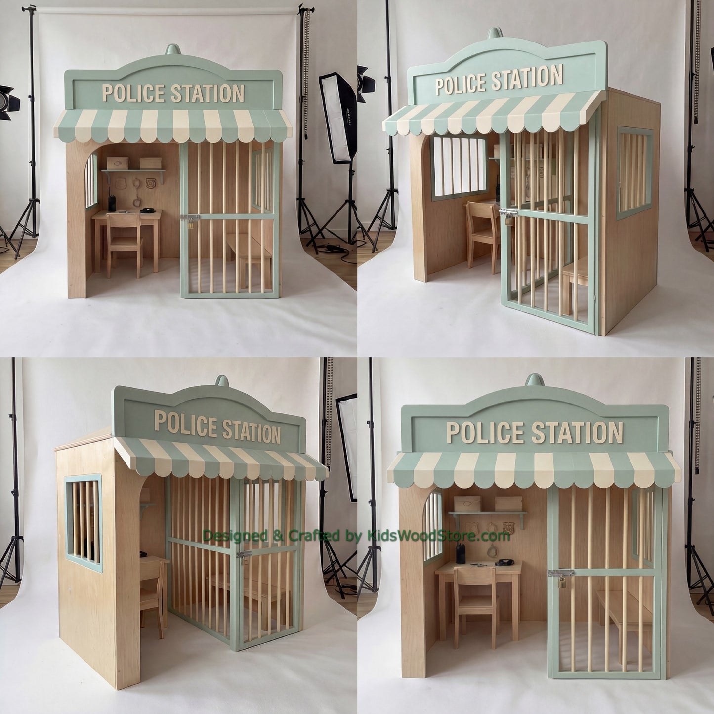 Wooden Police Station Playhouse + Furnitures for Kids | Personalized 20+ Themes | All-Inclusive Turnkey Project