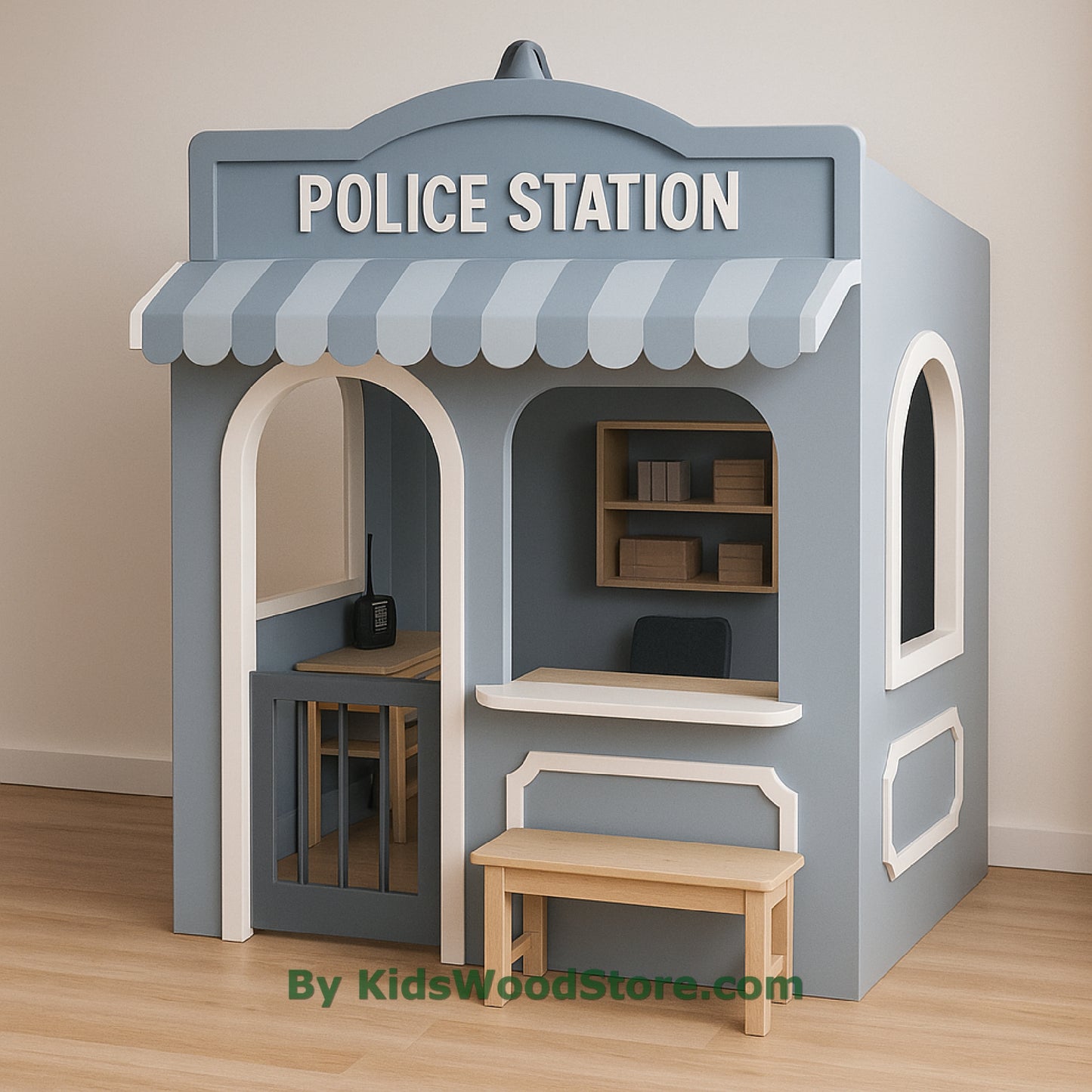 Casita de madera de la comisaría | Juego de simulación para niños en interiores y exteriores