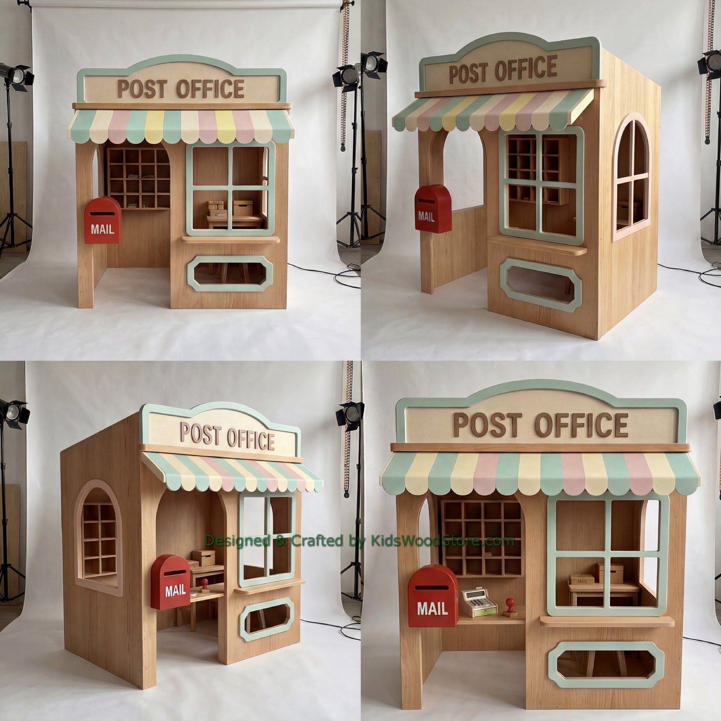 Wooden Post Office Playhouse + Furnitures for Kids | Personalized 25+ Themes | All-Inclusive Turnkey Project