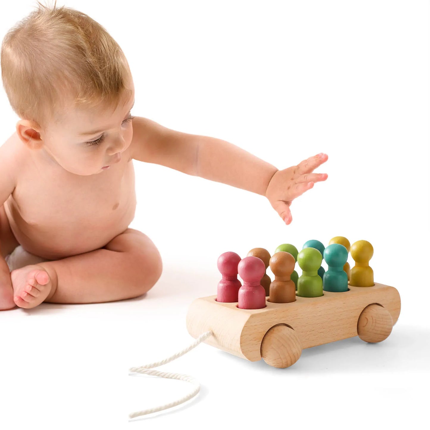 Ahşap Renkli Kayın Arabası Oyuncakları 1 Yaşından 3 Yaşına Kadar Bebekler İçin 10 Ahşap Bebek ile Bebeklerin Gelişimi İçin Oyunlar Montessori Bebek 