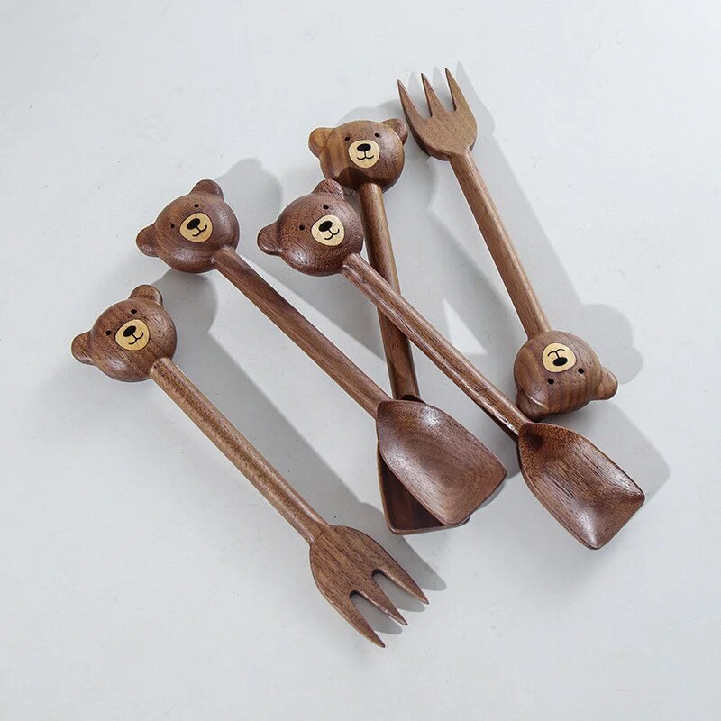 Wood Material Coffee Spoon Handmade Honey Scoops and Jam Spoon Bear Tableware Wooden Spoon Tableware Kitchen Accessories