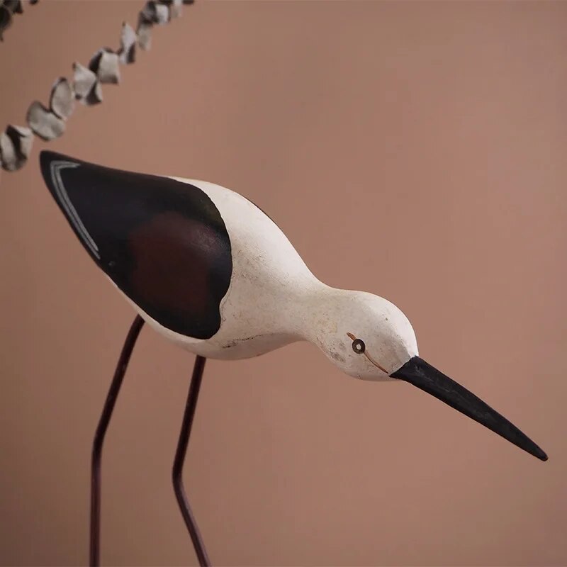 Sanatsal Yaratıcı İskandinav Ahşap Uzun bacaklı Su Kuşları Kuş Boyalı Süs Ahşap Oyma El Sanatları Ofis Masaüstü Dekorasyon Hediye 