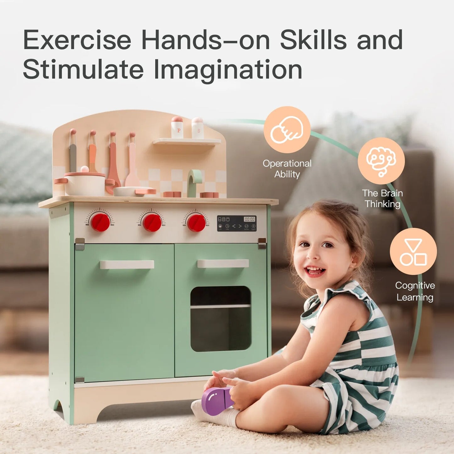 Wooden Play Kitchen,Kids Kitchen Playsets with Oven, - Budget Friendly