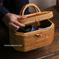 Handwoven Rattan Storage Box with Handle Wicker Ornament Box Tea Food Container Picnic Bread Fruit Cake Basket Kitchen Organizer