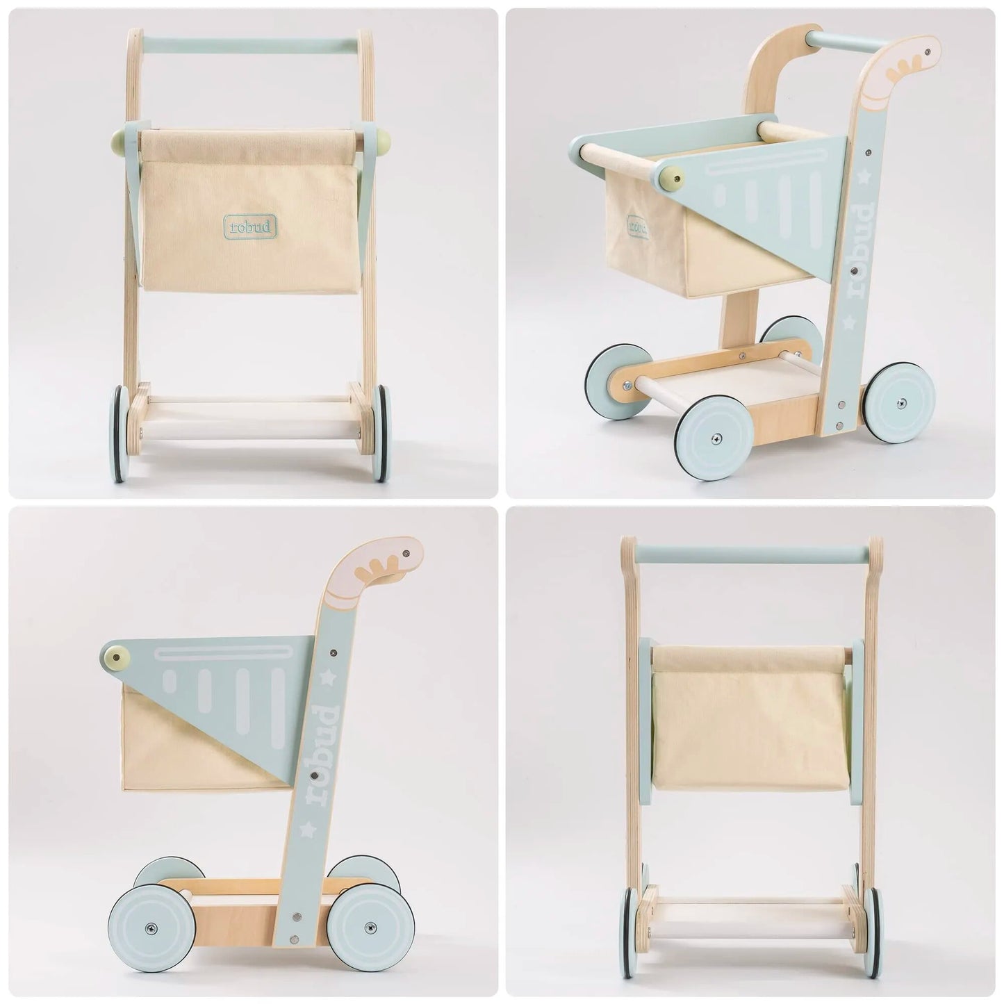 Robud Holz-Baby-Lauflernspielzeug, Einkaufswagen-Spielzeug für Kinder, Schiebespielzeug für Babys, die laufen lernen, für Kleinkinder-Puppenwagen 