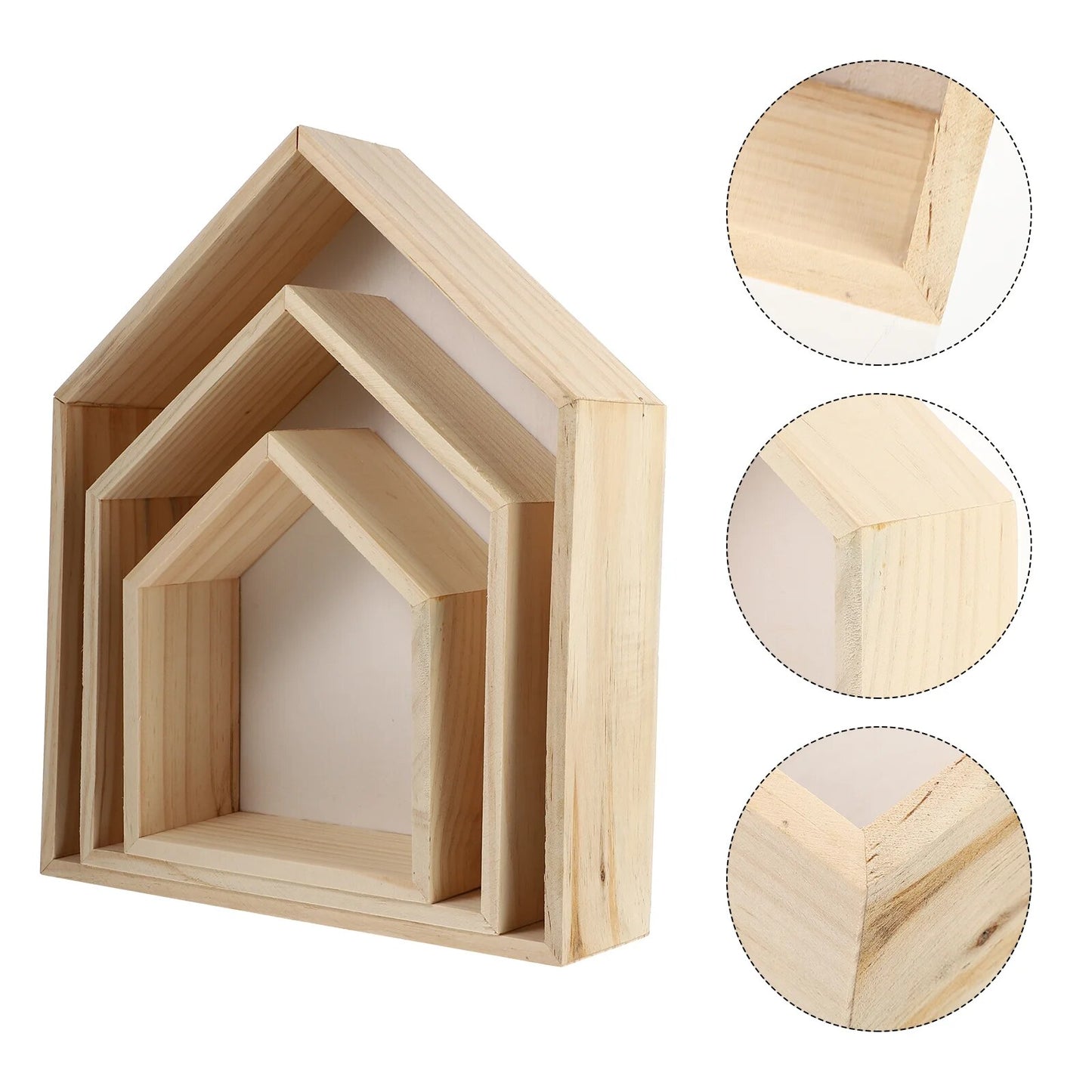 3 Pcs Miniature House Display Board Display Shelf Organizer Storage Rack White Pine Wood Wall Decoration Creative