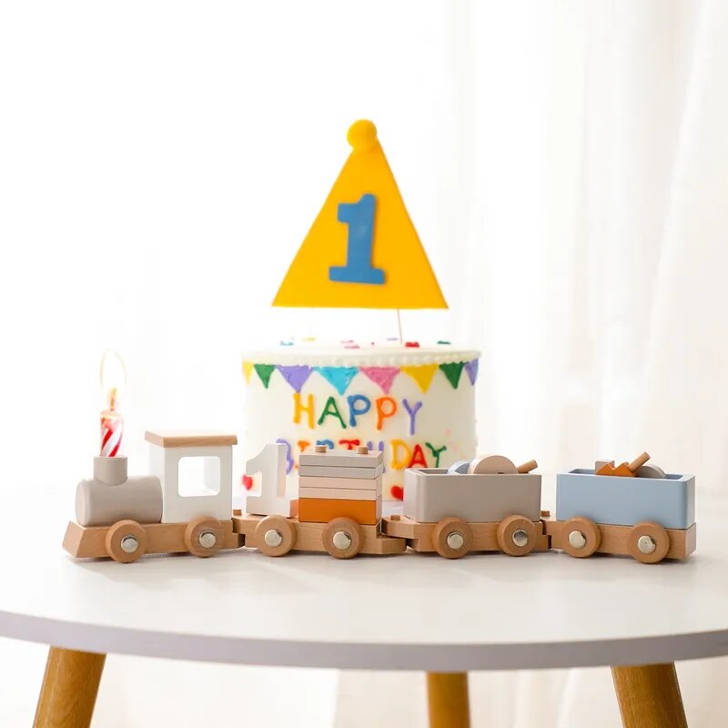 Let's Make Wooden Train Birthday Toys Simulated Train Toys Baby Educational Toys Wooden Trolley Baby Learning Toy Gifts With BOX