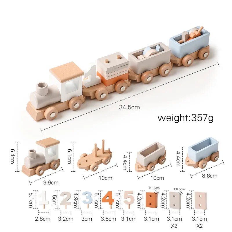 Wooden Birthday Train Toy Simulated Train Toy Model Baby Montessori Educational Toys Wooden Trolley Baby Learning Kid Toys Gifts