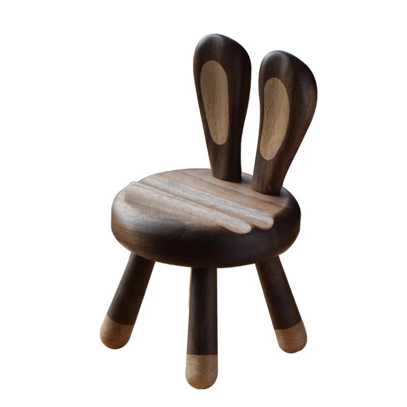 Rabbit phone holder walnut wood craft figurine decor table