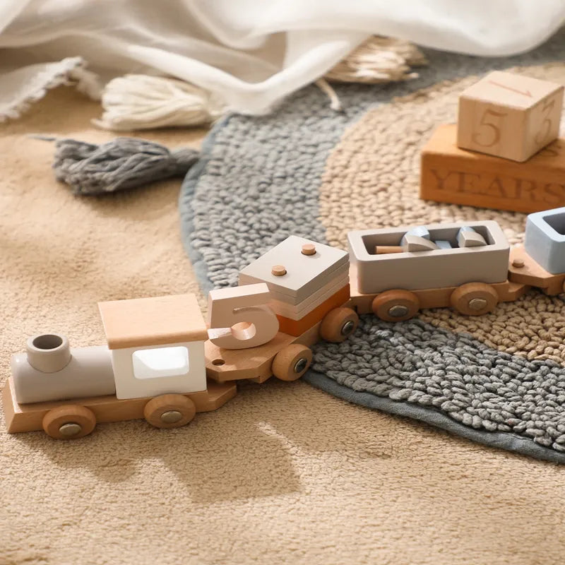 Wooden Train Birthday Toy  Montessori Toys Baby Educational Toys  Wooden Trolley  Baby Learning Toys  Number Of Wood Baby's Toys