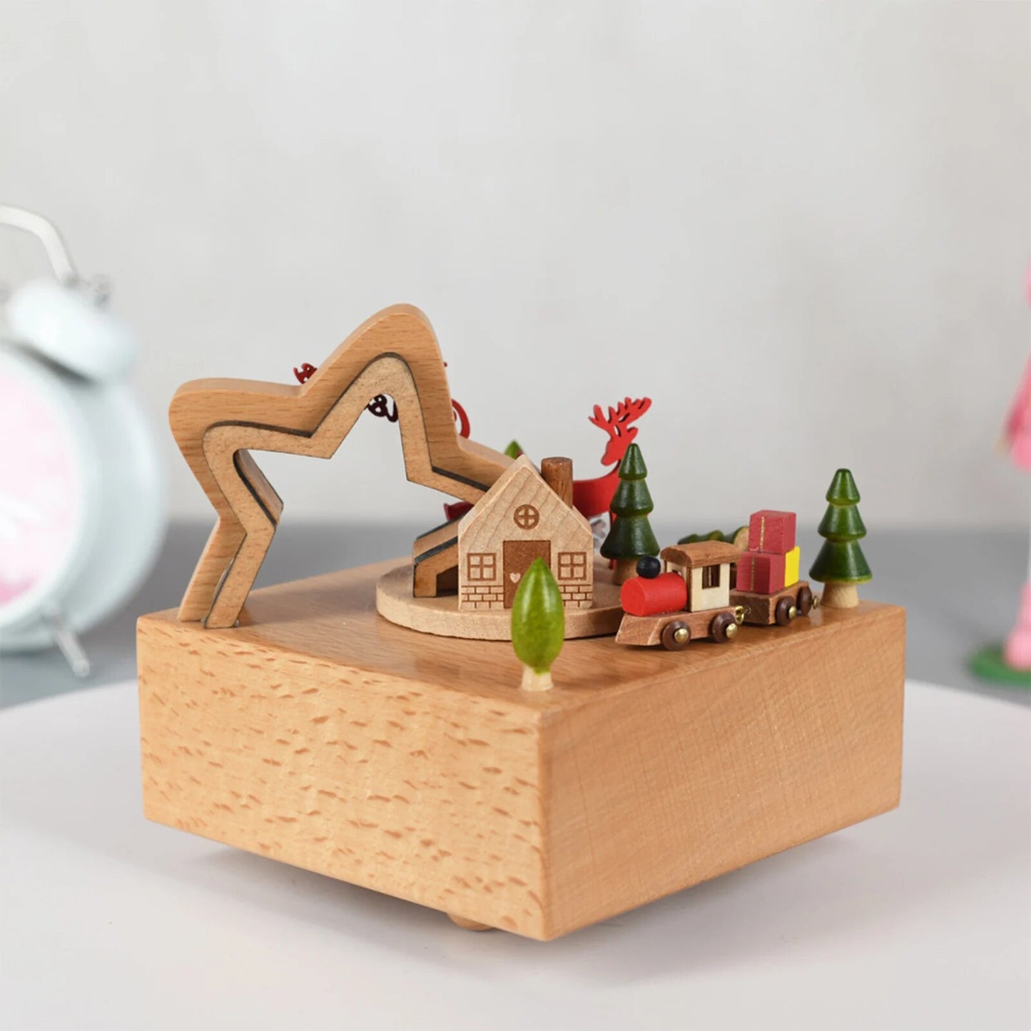 Karussell Spieluhr Holz Weihnachten Ornament Dreh Zug Spieluhr Hause Dekoration Zubehör Für Geburtstag Geschenke Valentinstag 