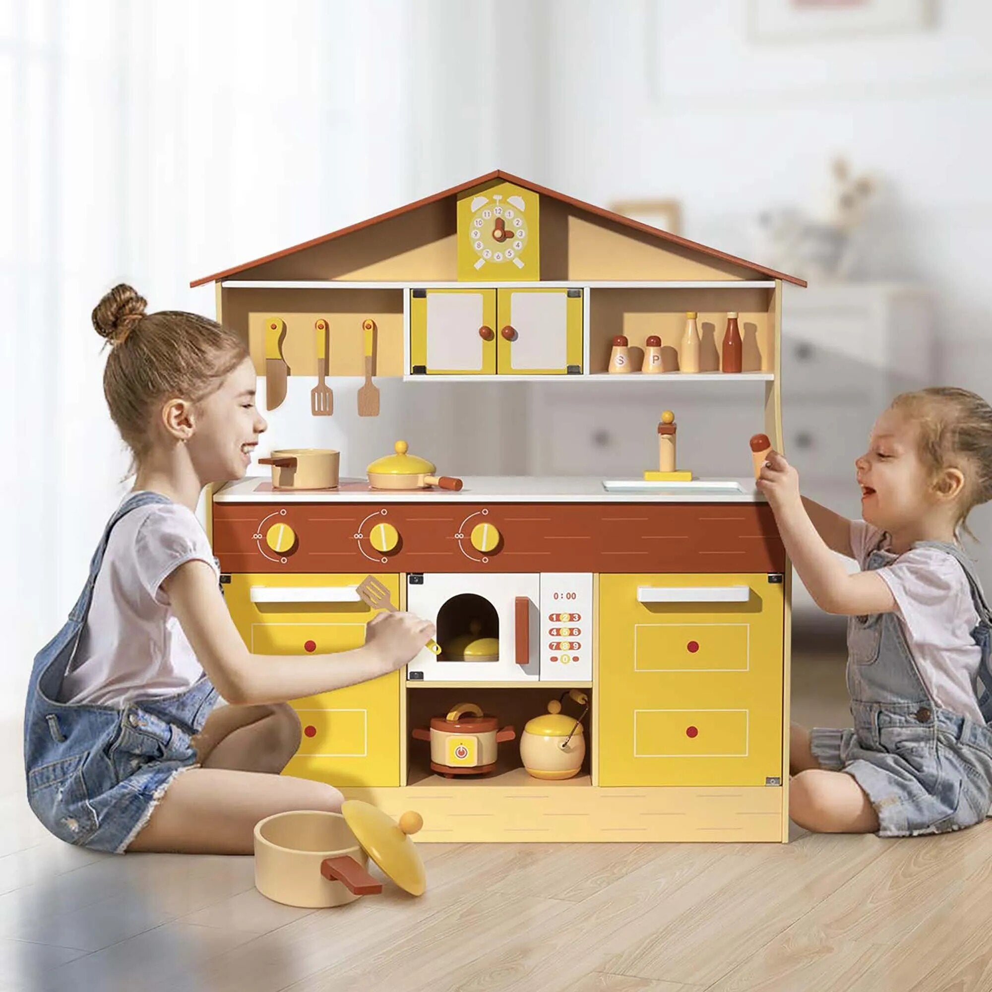 Wooden Pretend Play Kitchen Set for Kids Toddlers Pretend Play Toy Christmas Gifts for Girls Boys Ages 3 Kids Wood Kitchen Toy Cooking Pretend