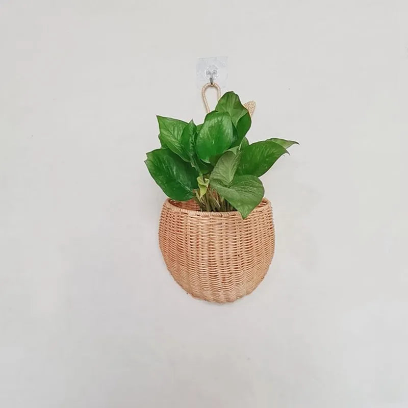 Hanging Wood Basket Handmade Woven Storage Baskets for Kitchen Garden Wall  Flower Pot Fruit Vegetable Sundries Organizer Decor