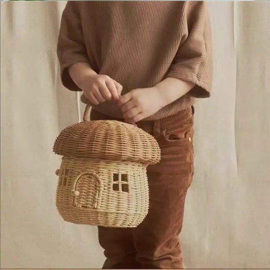 Hand Pinecone Shape Rattan Basket Woven Mushroom Baskets Bag Beach Straw Bags Kids Organizer Box Outdoor Picnic Storage Basket