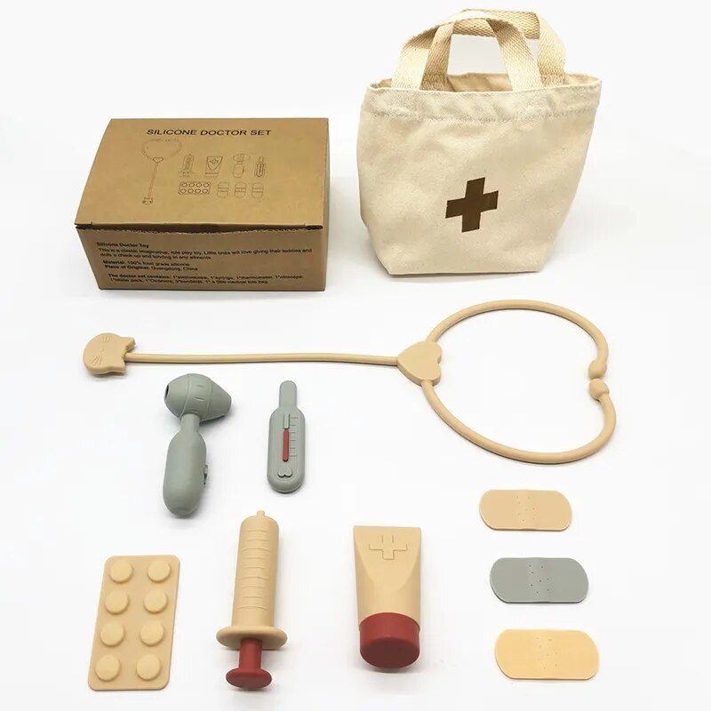 Baby-Silikon-Arzt-Spielset und Krankenschwester-Set, lebensmittelecht, sicheres pädagogisches Rollenspiel, Simulation, Krankenhaus-Lernspielzeug 