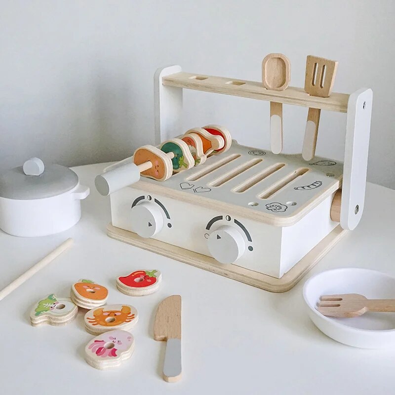 Ahşap Çocuk Mutfak Oyuncak Seti Simülasyon Barbekü Rol Oynama Rol Yapma İlgi Yetiştirme Uygulamalı Becerileri Geliştirin Montessori Ahşap Oyun Mutfağı İçin Hediyeler 