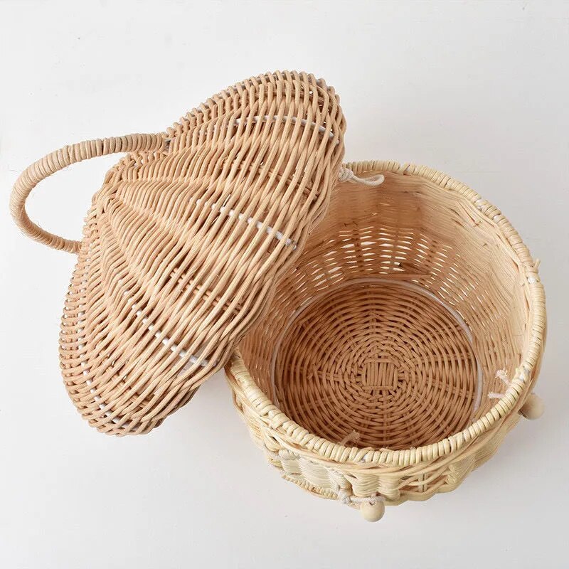 Hand Woven Mushroom Baskets Cute Rattan Basket  Bag Beach Straw Storage Bags for Kid Handbags Summer Vacation Picnic Basket