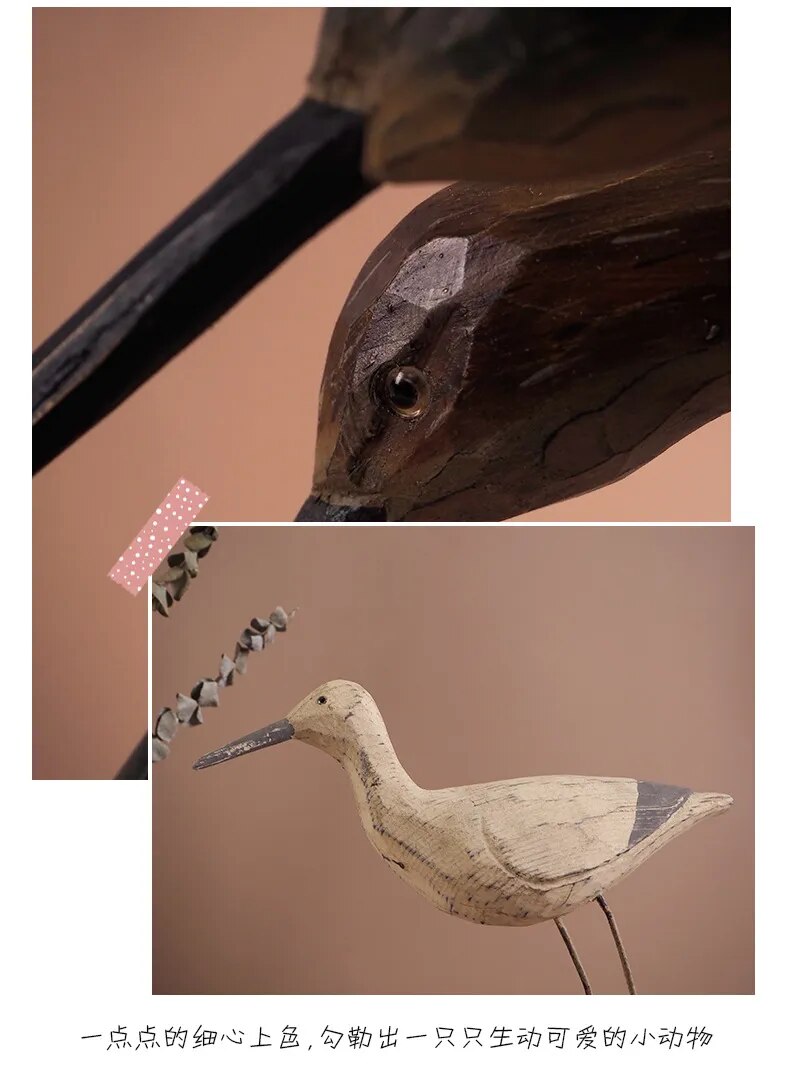 Artistic Creative Nordic Wooden Long-legged Waterfowl Bird Painted Ornament Wood Carving Crafts Office Desktop Decoration Gift