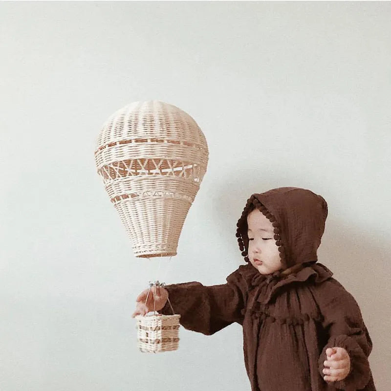 Rattan Hot Air Balloon Decor Hand-woven Wall Hanging Decor Handmade Nordic Photograph Prop for Kids Room Kindergarten Nursery