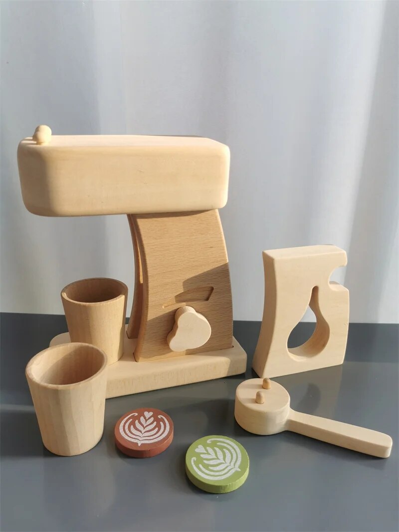 Kinder Montessori Spielzeug Holz Toast Baguette Kaffeemaschine Teekanne Kuchen Tassen Holz Sensorische Händedesinfektionsmittel Flasche Rollenspiel 