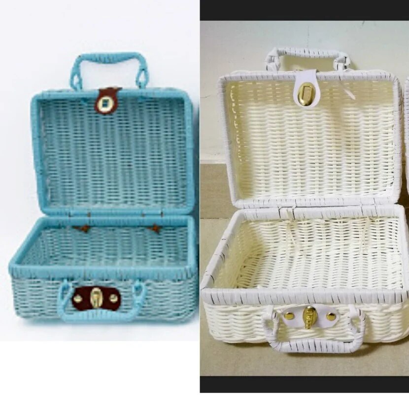 Rattan Decorative Box Woven Rattan Basket Vintage Storage Box Decorative Prop Suitcase with Handmade Gift Box