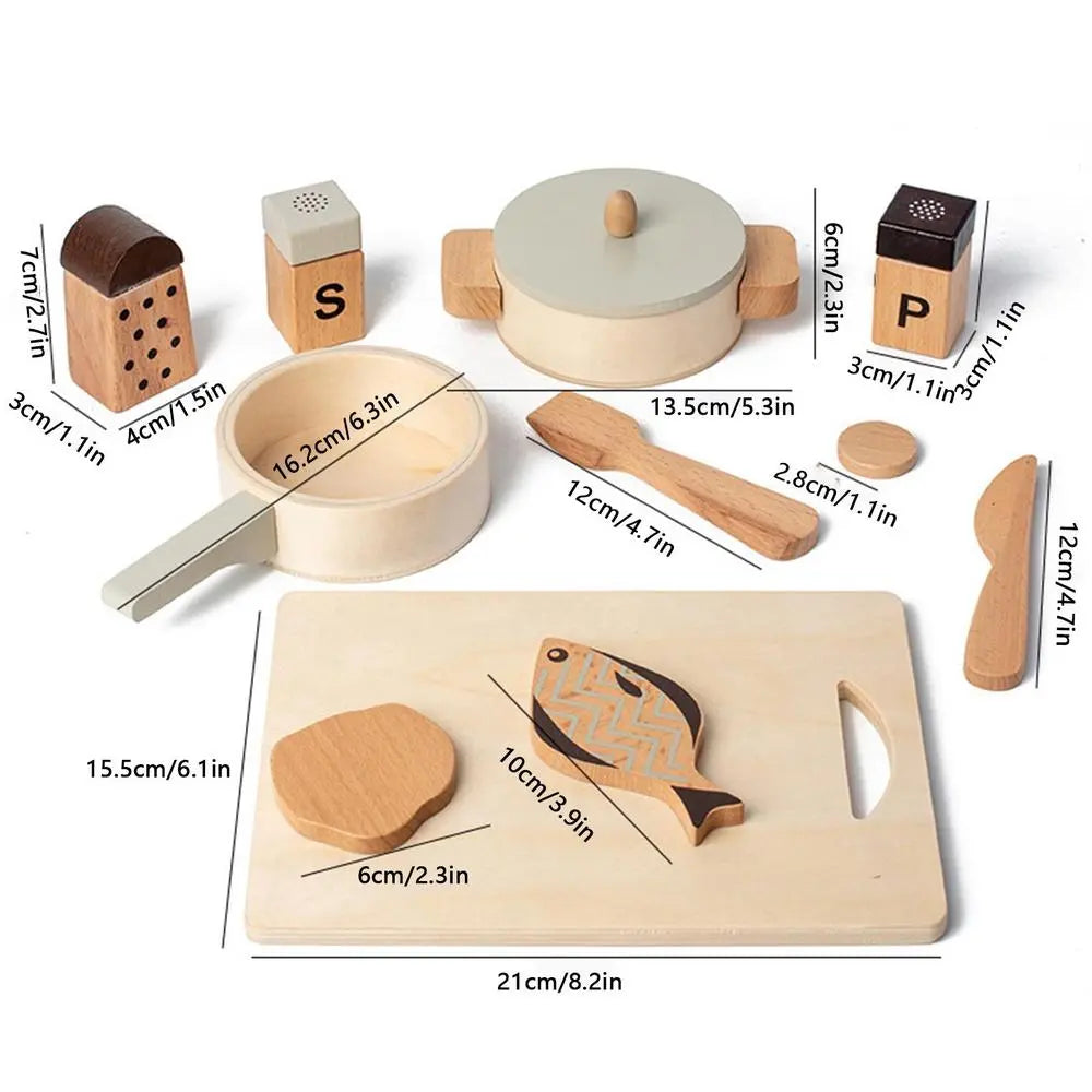 Wooden Cooking Pot Set Kids Pretend Play Simulation Kitchen Toys