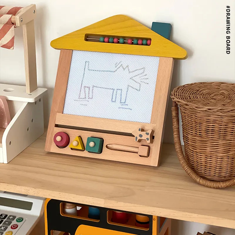 Children's Magnetic Wooden Retro Drawing Board Funny Graffiti Home Writing Board Color and Shape Cognition Artistic Imagination