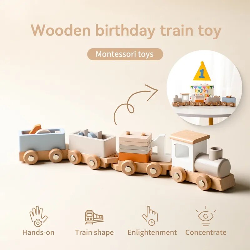 Holz Geburtstag Zug Spielzeug Simulierte Zug Spielzeug Modell Baby Montessori Pädagogisches Spielzeug Holz Trolley Baby Lernen Kind Spielzeug Geschenke 