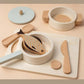 Wooden Cooking Pot Set Kids Pretend Play Simulation Kitchen Toys Imitation Game Tableware Role Play Toy For Childrens Gifts  For Wooden Play Kitchen