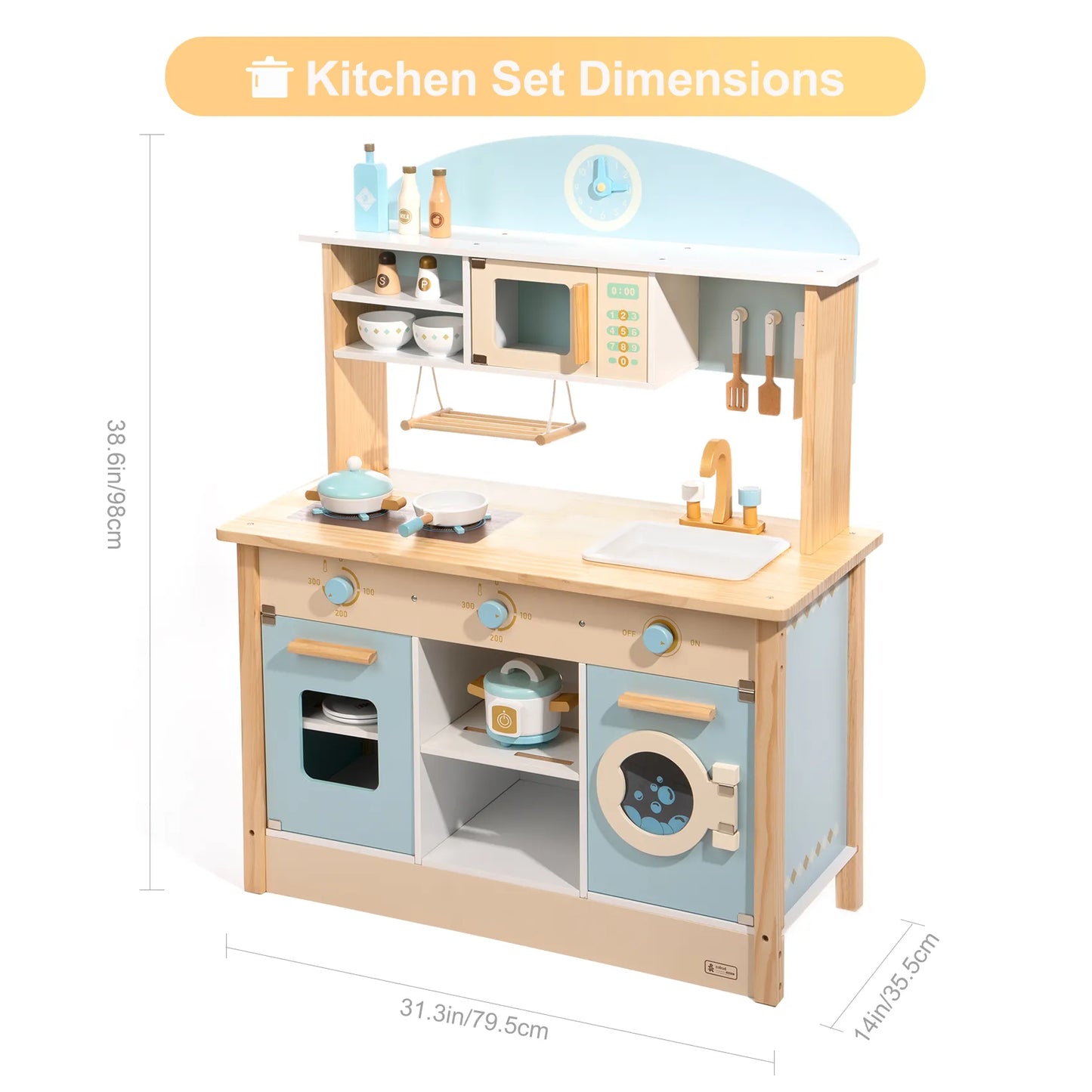 Wooden Play Kitchen Set for Kids Toddlers - Budget Friendly