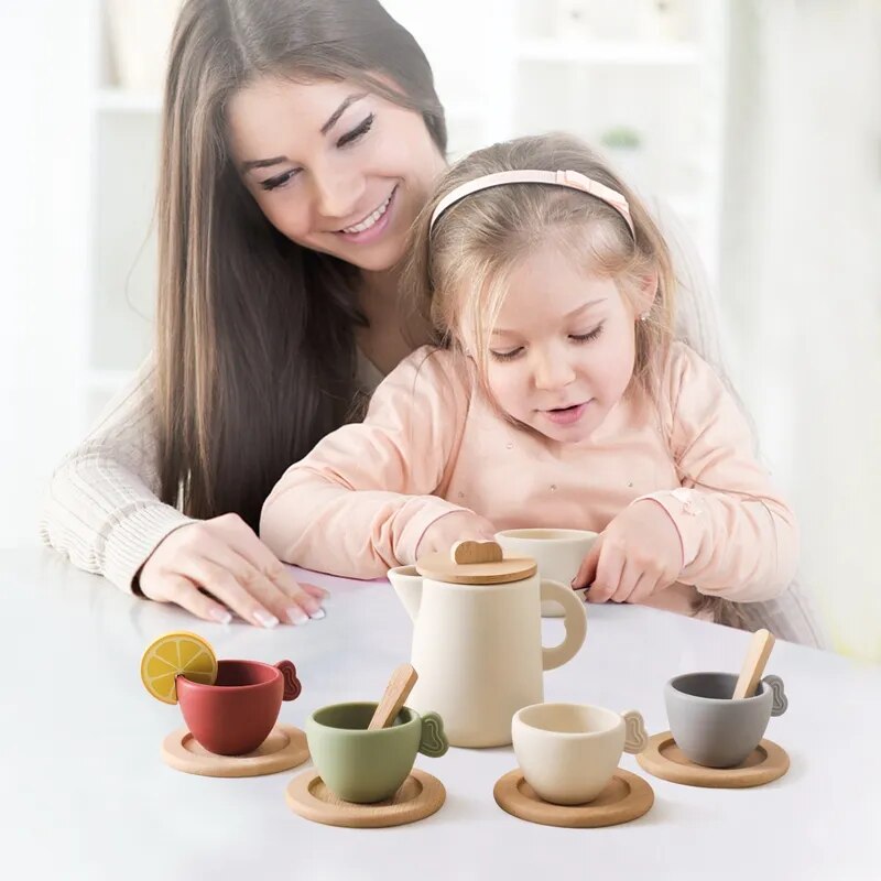 Baby Wooden Montessori Toys Playing House Afternoon Tea Set Model Puzzle Toys For Baby Birthday Toy Numbers Blocks Learning Toy