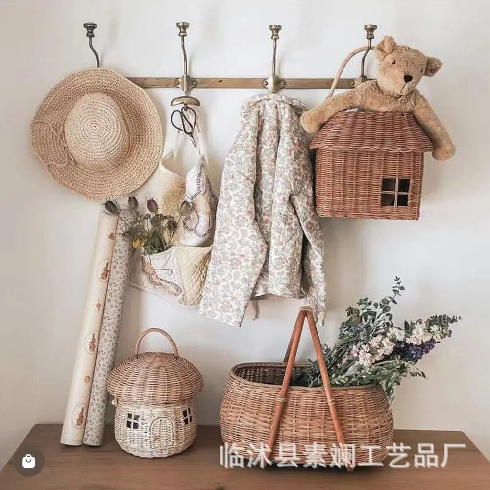 Handmade House Rattan Bag Wicker Woven Handbags Cute Basket Bags for Women 2023 Summer Beach Bags Square Box Purses Clutch Tote