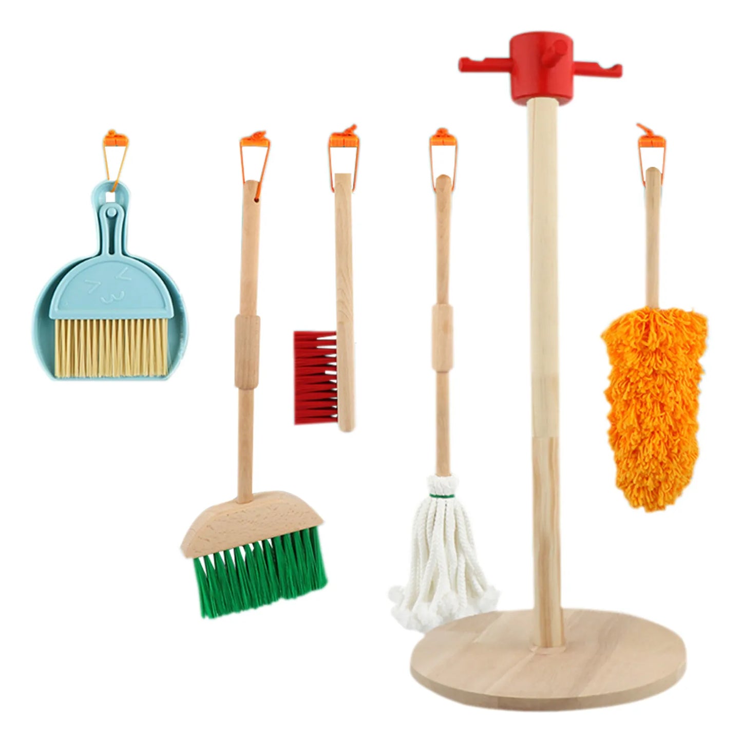 6 Pcs Children Pretend Play Wooden Broom Mop Cleaning Tool Toys Brain-Training Toy for Kids Educational Learning Toys