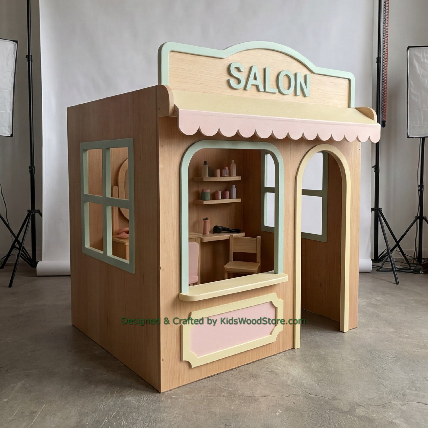 Wooden Salon Playhouse + Furnitures for Kids | Personalized 25+ Themes | All-Inclusive Turnkey Project