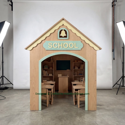 Wooden School Playhouse + Furnitures for Kids | Personalized 25+ Themes | All-Inclusive Turnkey Project