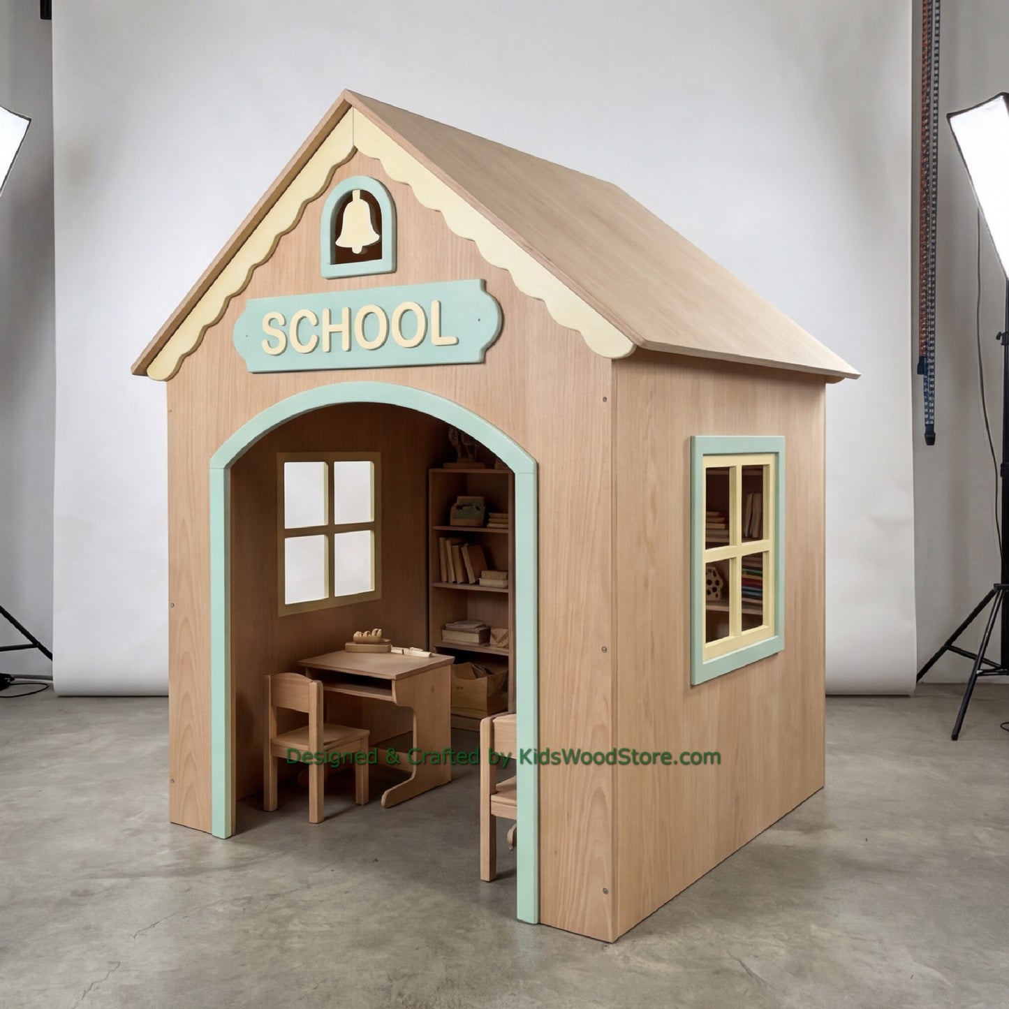 Wooden School Playhouse + Furnitures for Kids | Personalized 25+ Themes | All-Inclusive Turnkey Project
